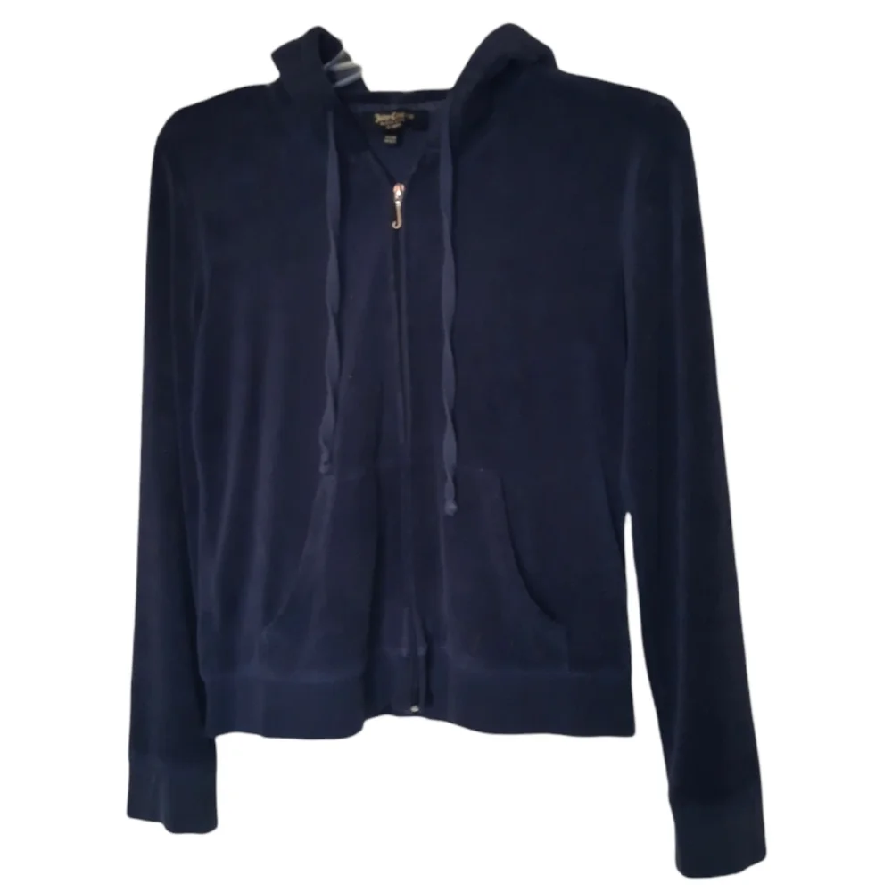 Juicy Couture Navy Blue Velour Hoodie Jacket Medium - Picture 2 of 12